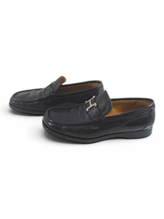Hermes Constance Loafers Silver Black Leather